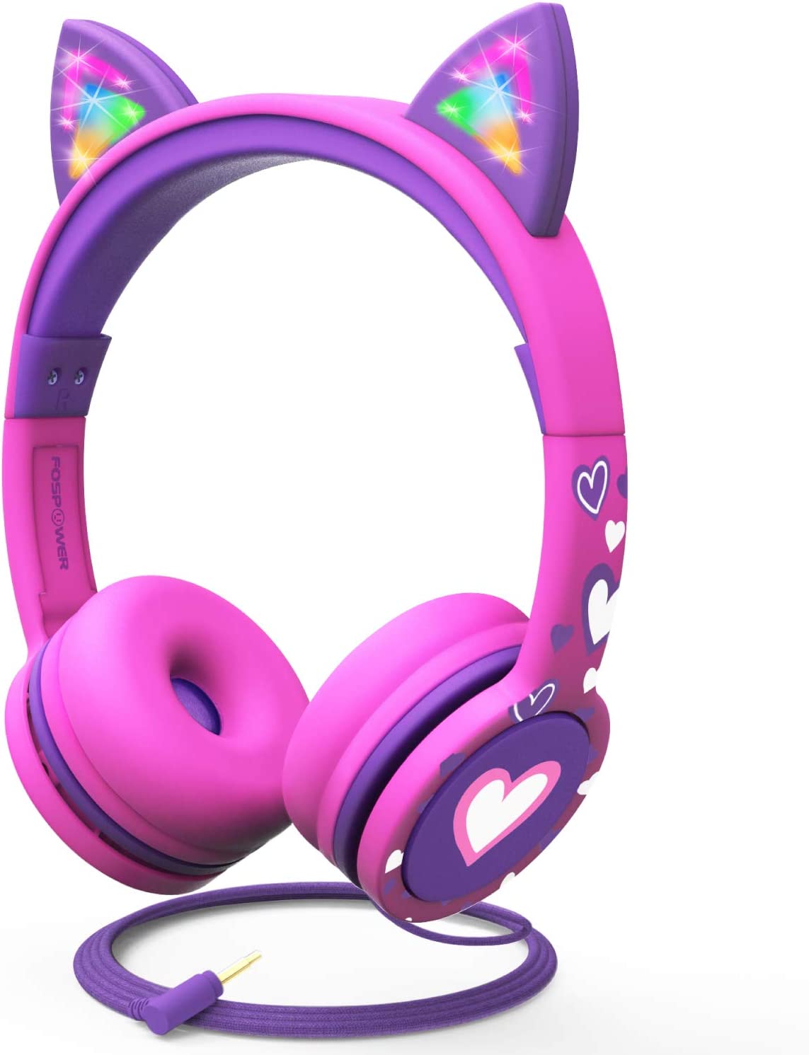 FosPower Kids Headphones with LED Cat Ears