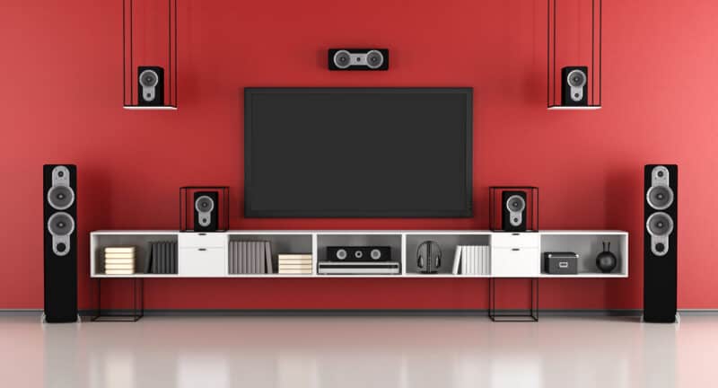 best home theatre power manager with red wall