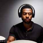 man drums with headphones