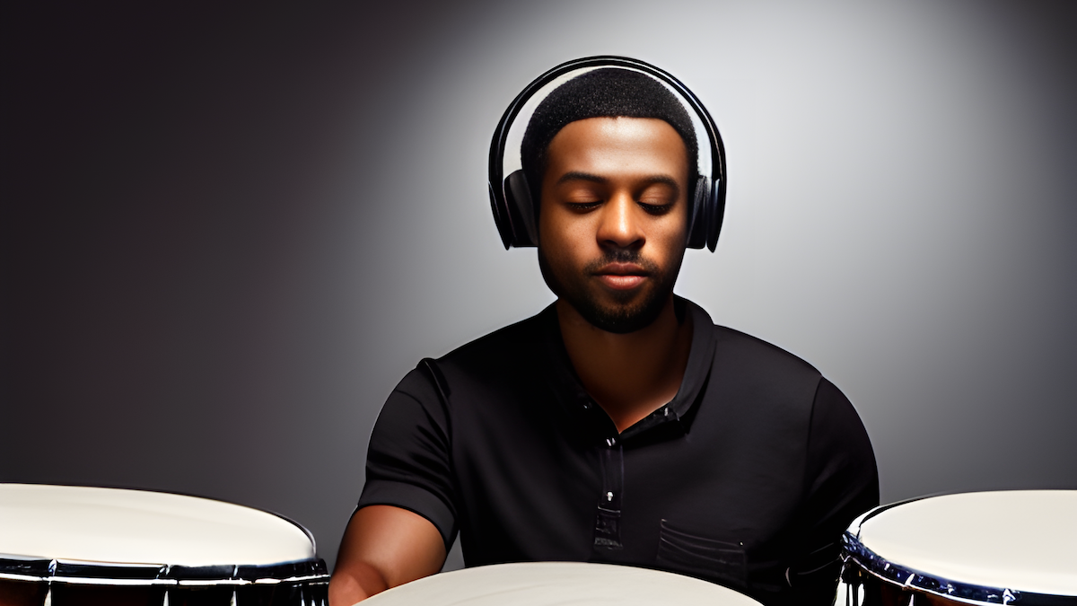 man drums with headphones