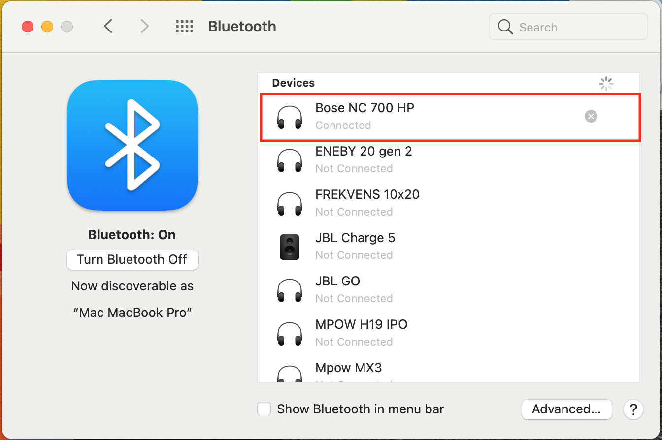 bose headphones connected to mac