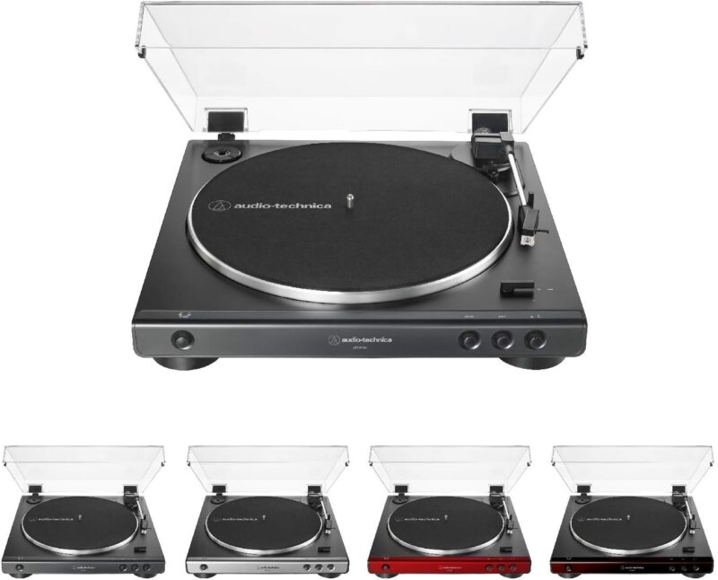 Audio-Technica AT-LP60X-BK Fully Automatic Belt-Drive Stereo Turntable, Black, Hi-Fi, 2 Speed, Dust Cover, Anti-Resonance, Die-Cast Aluminum Platter