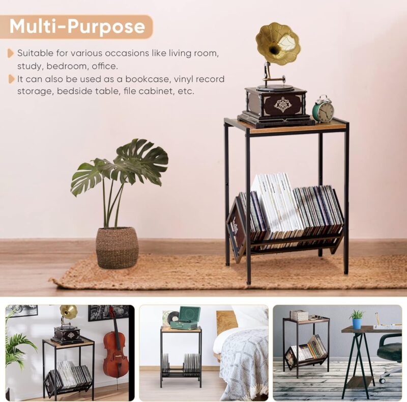 BOEASTER Record Player Stand with Vinyl Storage, Turntable Stand with Record Storage Up to 80 Albums, Record Player Table Shelf for Living Room Bedroom Office