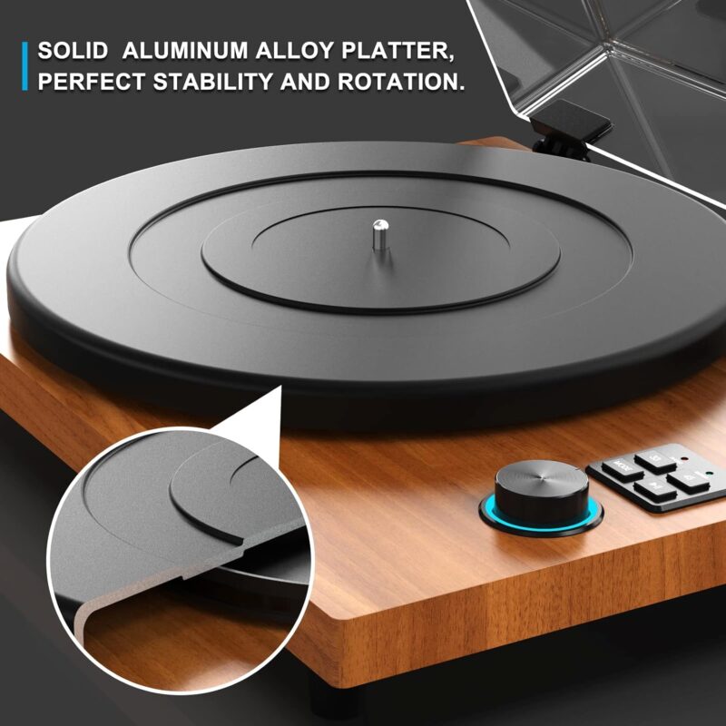 DIGITNOW Vinyl Record Player with Magnetic Cartridge  Adjustable Counter Weight,Wireless Bluetooth Turntable HiFi System with 36 Watt Detachable Speakers for High Fidelity Sound.