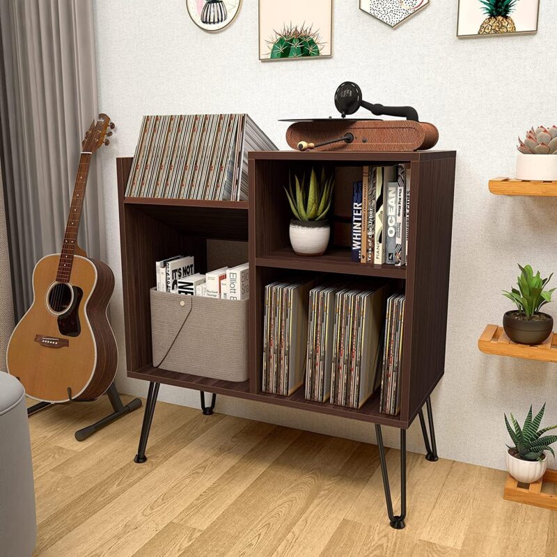 iyrany Record Player Stand, Turntable Stand with Record Storage, Vinyl Record Storage Cabinet with Metal Legs, Record Player Table Holds Up to 250 Albums for Living Room, Bedroom, Office, et