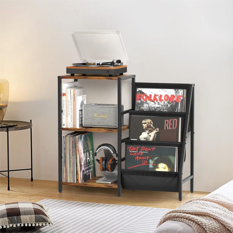 Record Player Stand with Vinyl Storage, Record Player Table with Vinyl Record Storage Up to 200 Albums, Turntable Stand with Record Holder Vinyl Display Shelf, Record Cabinet for Vinyls Media Stereo