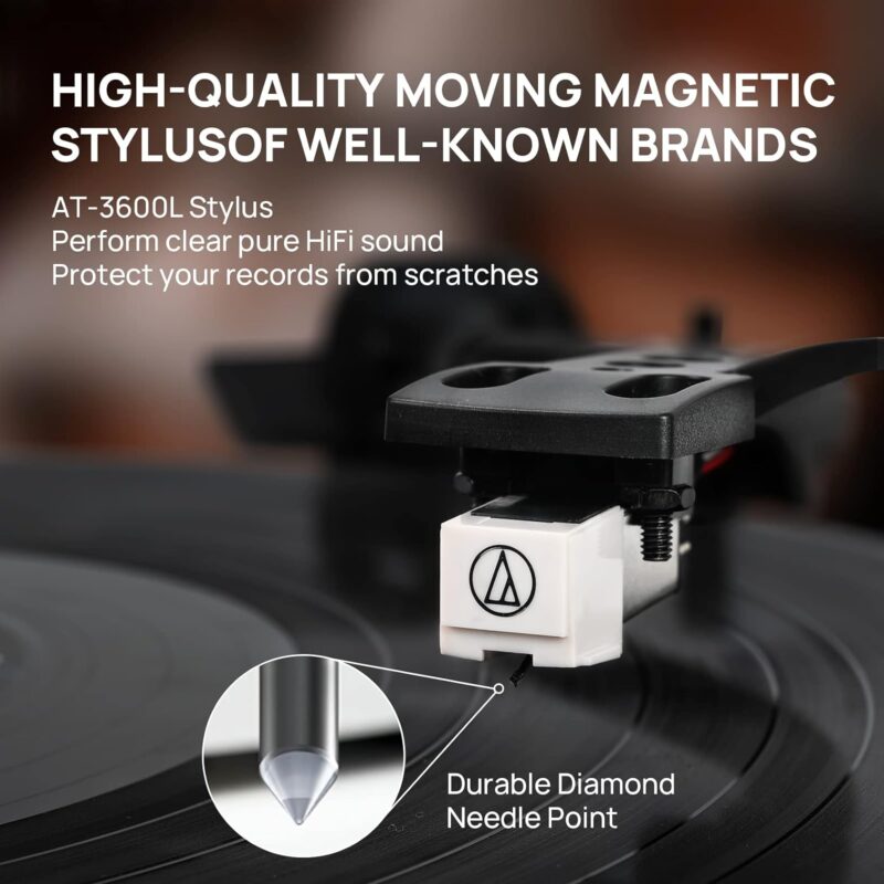 Turntable Record Player with Built-in Speakers, Vinyl Record Player Support Bluetooth Playback Auto Stop 3345 RPM Speed RCA Line Out AUX in All-in-one Belt-Drive Turntable for Vinyl Records