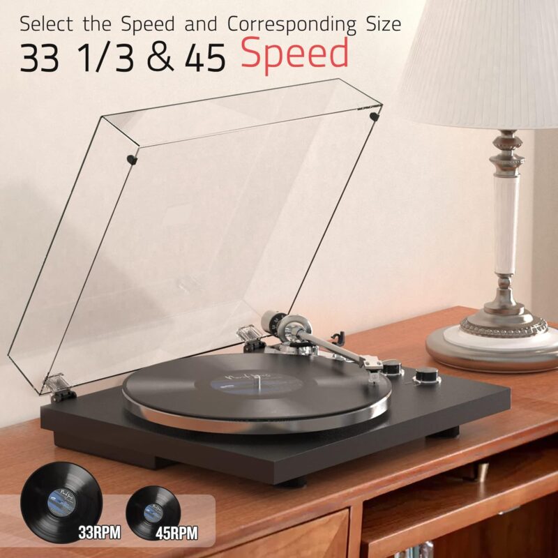 Turntables Belt-Drive Record Player with Wireless Output Connectivity, Vinyl Player Support 3345 RPM Speed Phono Line USB Digital to PC Recording with Advanced Magnetic CartridgeCounterweight