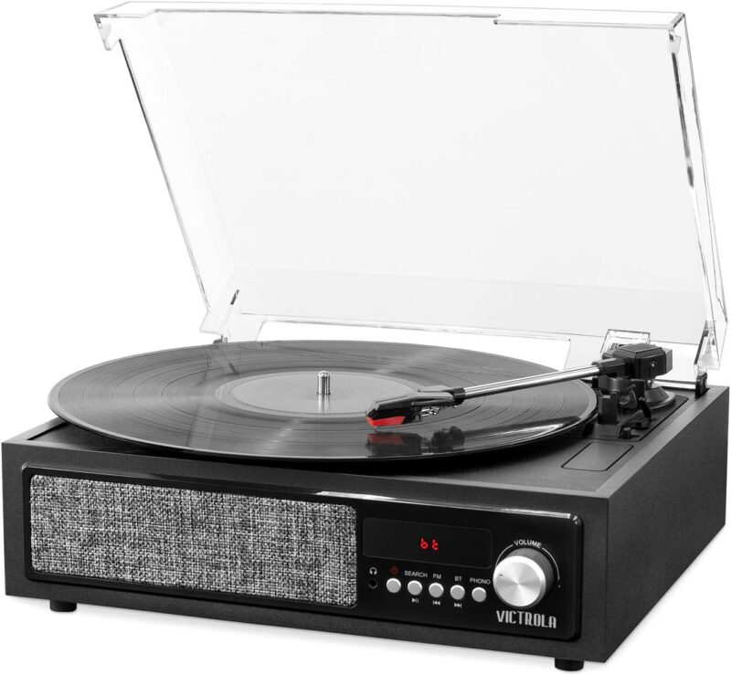 Victrola 3-in-1 Bluetooth Record Player with Built in Speakers and 3-Speed Turntable, Farmhouse Walnut