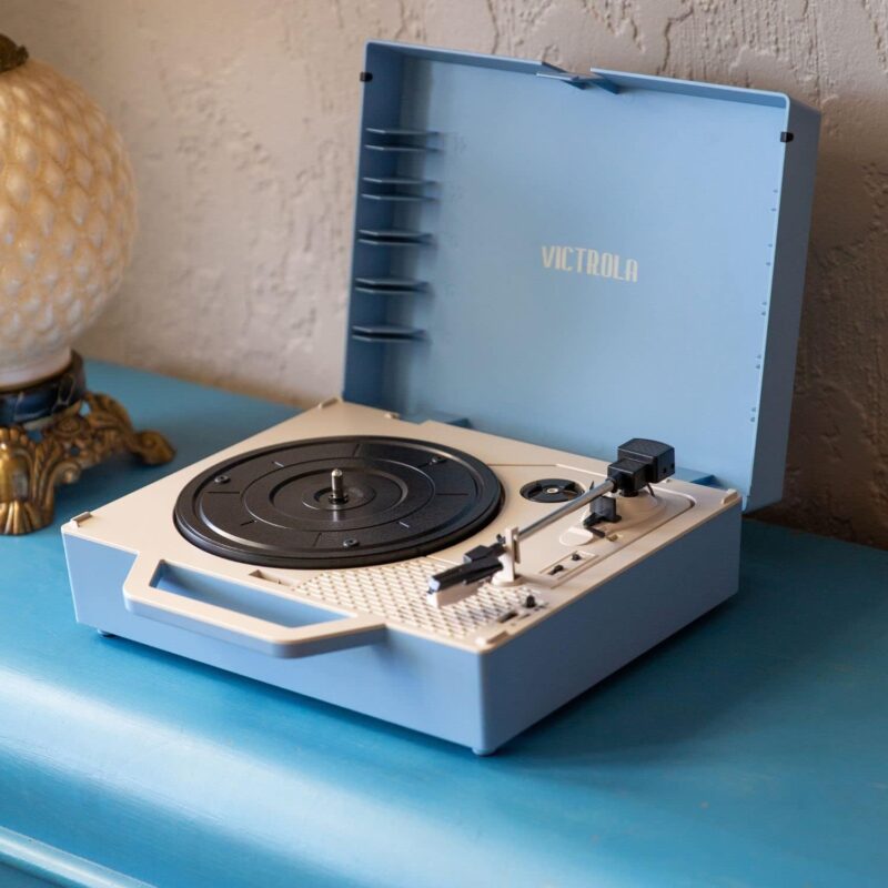 Victrola Vintage 3-Speed Bluetooth Portable Suitcase Record Player with Built-in Speakers | Upgraded Turntable Audio Sound| Includes Extra Stylus | Turquoise, Model Number: VSC-550BT-TQ