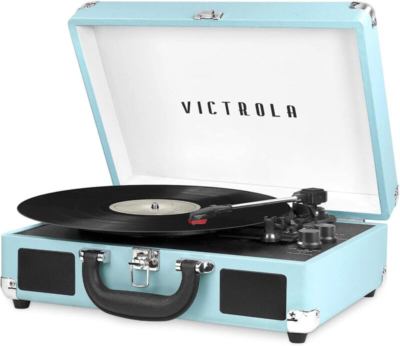 Victrola Vintage 3-Speed Bluetooth Portable Suitcase Record Player with Built-in Speakers | Upgraded Turntable Audio Sound| Includes Extra Stylus | Turquoise, Model Number: VSC-550BT-TQ