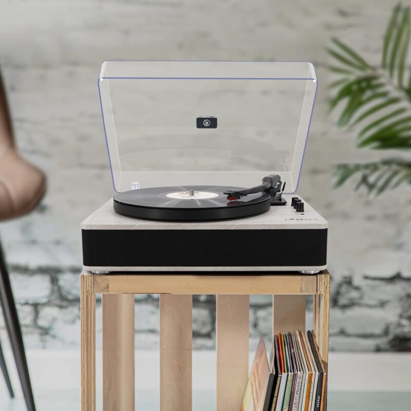 Vinyl Record Player 3-Speed Belt-Drive Turntable with Stereo Speakers and USB PlayRecording (Light Wood)