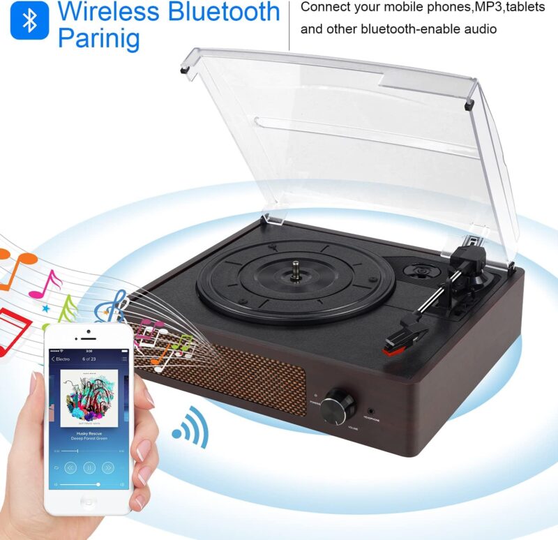 Vinyl Record Player Turntable with Built-in Bluetooth Receiver  2 Stereo Speakers, 3 Speed 3 Size Portable Retro Record Player for Entertainment and Home Decoration