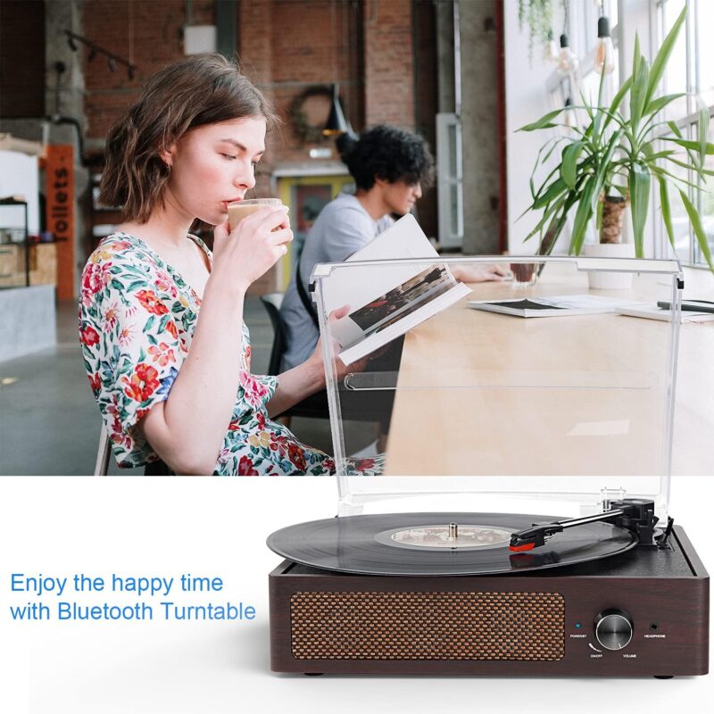 Vinyl Record Player Turntable with Built-in Bluetooth Receiver  2 Stereo Speakers, 3 Speed 3 Size Portable Retro Record Player for Entertainment and Home Decoration