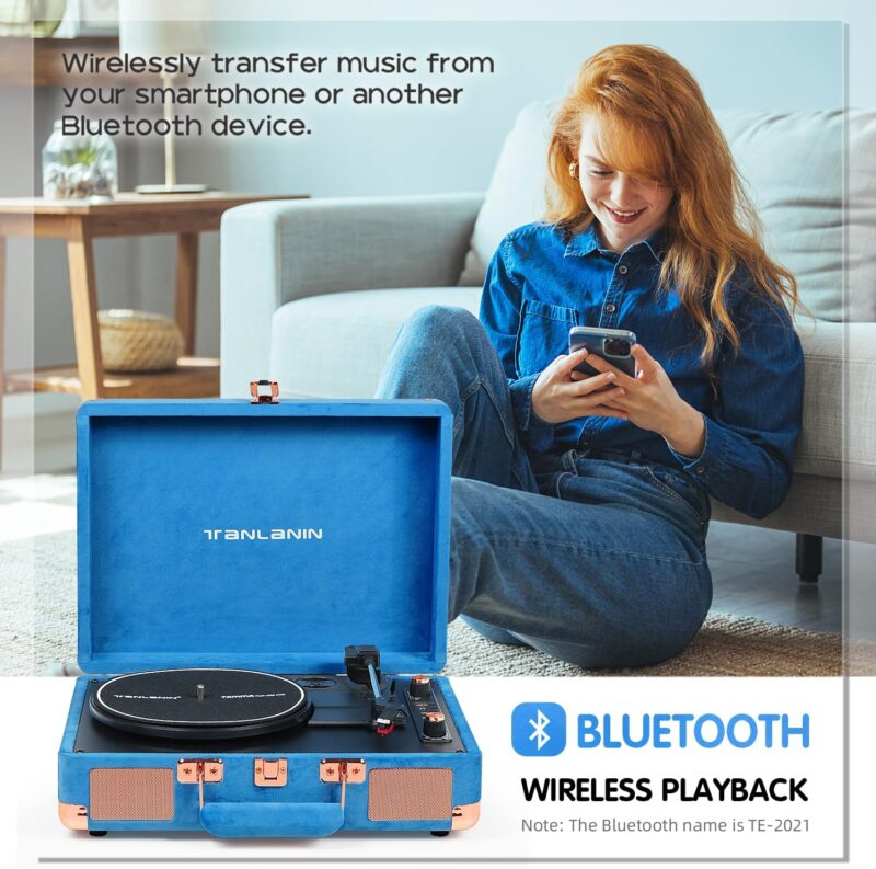 Vinyl Record Player Vintage Portable Suitcase Turntables with Built-in Upgrade Speakers, USB Recording, 33 45 78RPM Bluetooth LP Player Support AUX in RCA Line Out Headphone Jack, Cream White