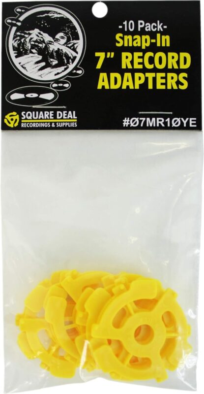 (10) Flat Yellow Plastic Record Adapters - Snap in Inserts to Make 7 45rpm Records Fit on Standard Vinyl Record Turntables #07MR10YE