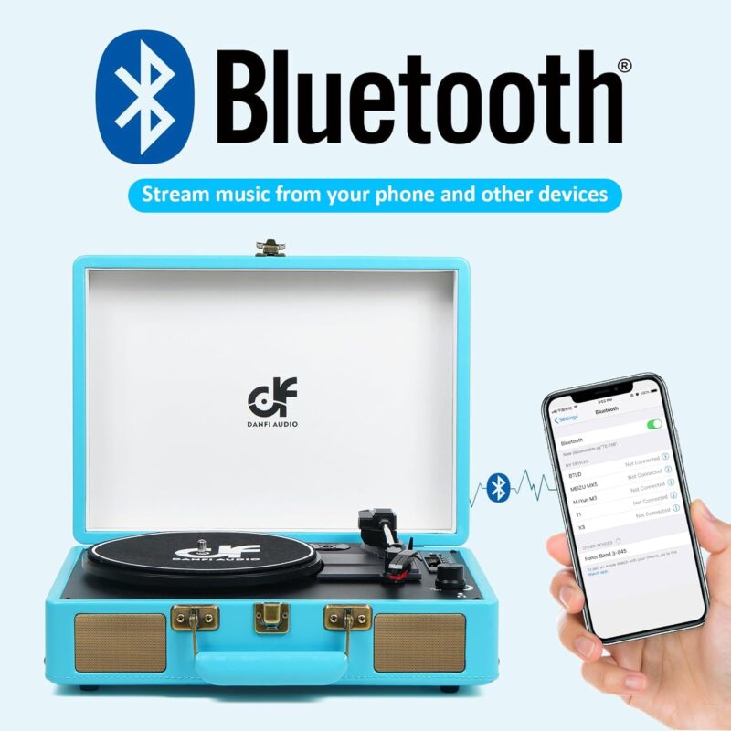 Vintage Bluetooth Suitcase Record Player with Built-in Speakers, 3 Speed Portable Turntable with USB Vinyl Audio Recorder RCA AUX-in  Headphone Jack (Pink, 2024 New Version)